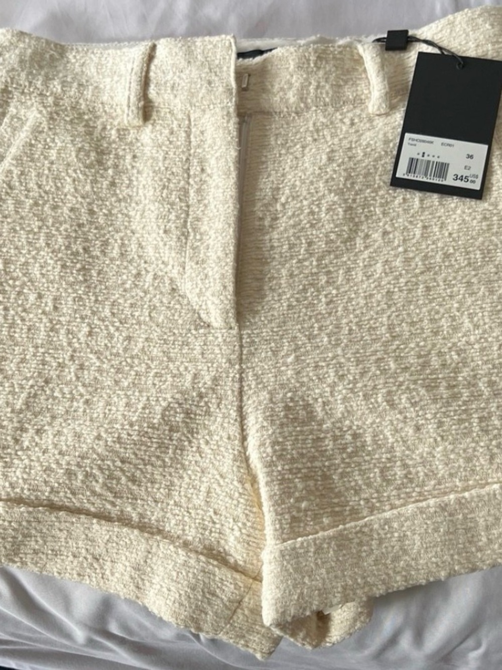 The Kooples Cream Textured High-Waist Shorts